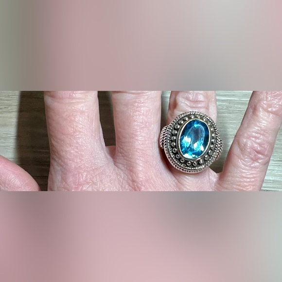 Vintage Designer Signed BJC Sterling Silver & 18K Gold Blue Topaz Ring,Size 5.75 - Picture 9 of 11